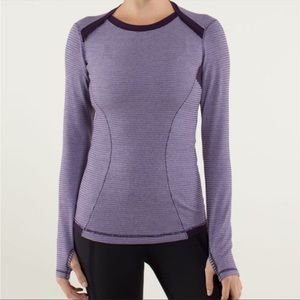Lululemon Base Runner Long Sleeve Mini Check Pique Deep Zinfadel/Deep Zinfandel